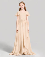 Peach Chiffon A-line Junior Bridesmaid Dress Front View