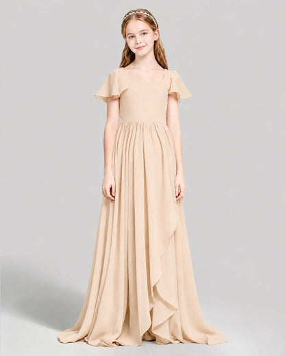 Peach Chiffon A-line Junior Bridesmaid Dress Front View