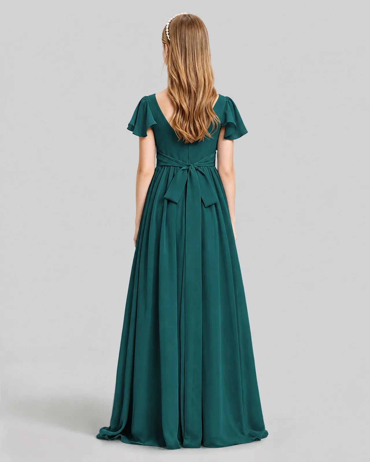 Peacock Chiffon A-line Junior Bridesmaid Dress Back View