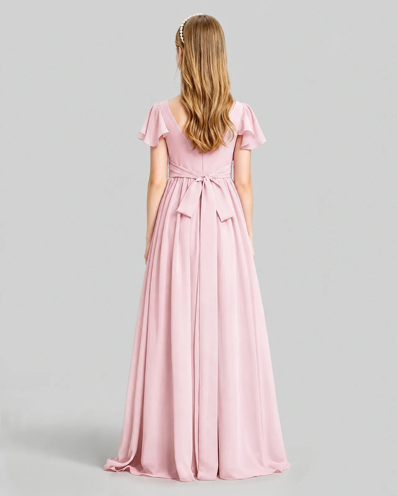 Pink Chiffon A-line Junior Bridesmaid Dress Back View