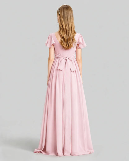 Pink Chiffon A-line Junior Bridesmaid Dress Back View