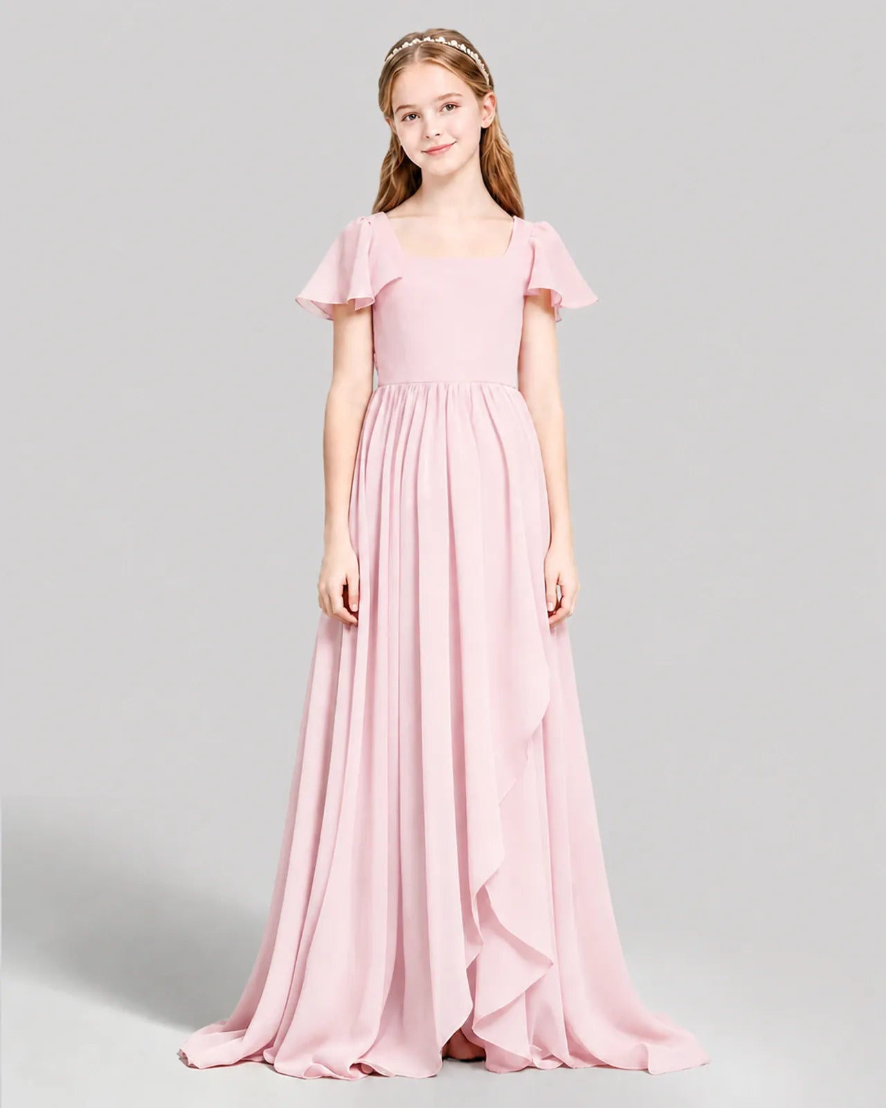 Pink Chiffon A-line Junior Bridesmaid Dress Front View