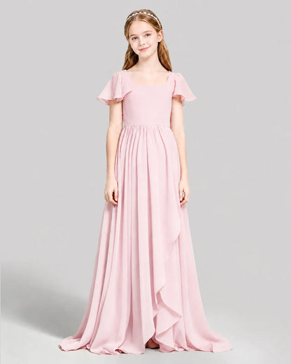 Pink Chiffon A-line Junior Bridesmaid Dress Front View