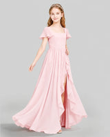 Pink Chiffon A-line Junior Bridesmaid Dress Side View