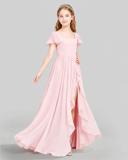 Pink Chiffon A-line Junior Bridesmaid Dress Side View