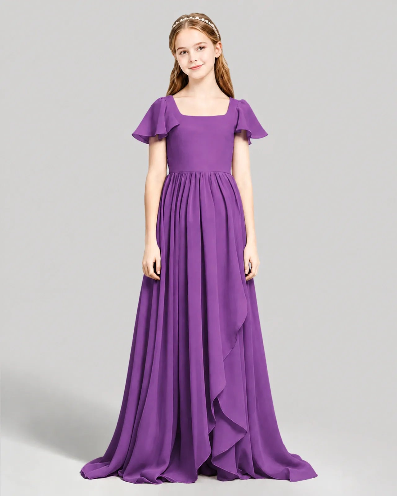 Purple Chiffon A-line Junior Bridesmaid Dress Front View