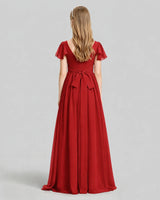 Red Chiffon A-line Junior Bridesmaid Dress Back View