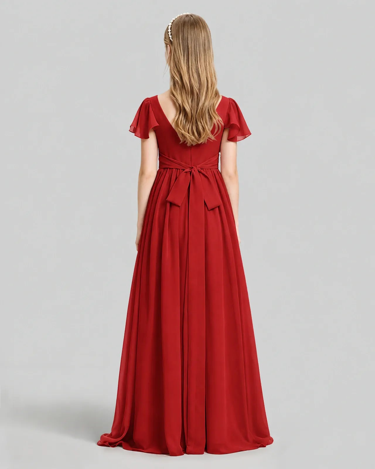 Red Chiffon A-line Junior Bridesmaid Dress Back View