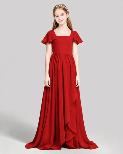 Red Chiffon A-line Junior Bridesmaid Dress Front View