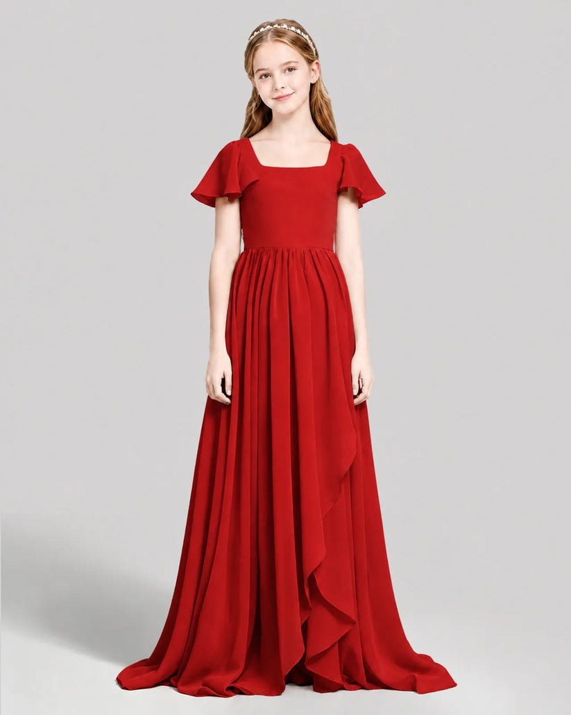Red Chiffon A-line Junior Bridesmaid Dress Front View