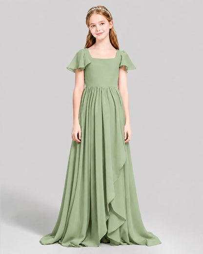 Sage Green Chiffon A-line Junior Bridesmaid Dress Front View