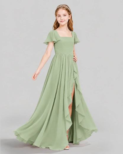 Sage Green Chiffon A-line Junior Bridesmaid Dress Side View