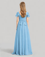 Sky Blue Chiffon A-line Junior Bridesmaid Dress Back View