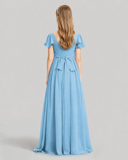 Sky Blue Chiffon A-line Junior Bridesmaid Dress Back View