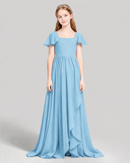 Sky Blue Chiffon A-line Junior Bridesmaid Dress Front View