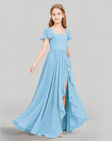 Sky Blue Chiffon A-line Junior Bridesmaid Dress Side View