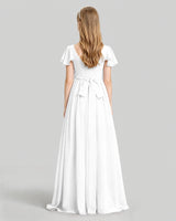 White Chiffon A-line Junior Bridesmaid Dress Back View