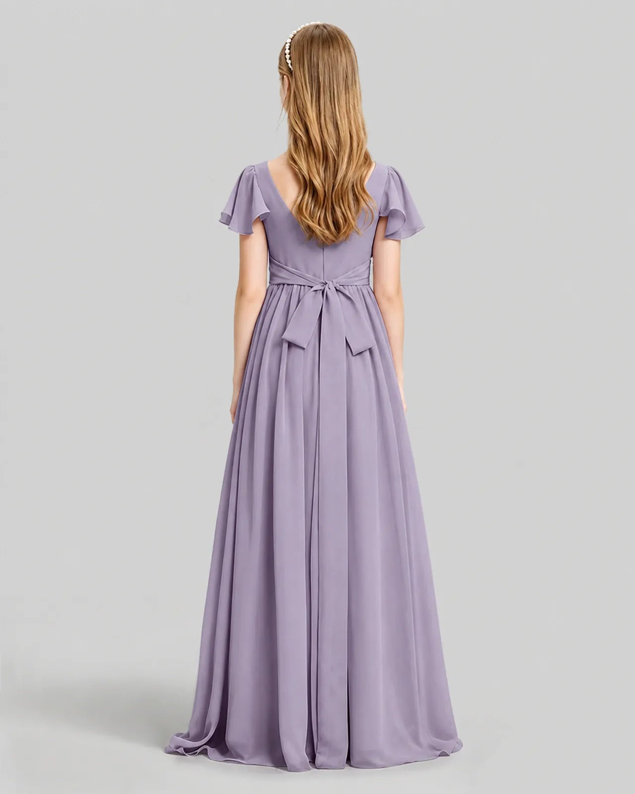 Wisteria Chiffon A-line Junior Bridesmaid Dress Back View