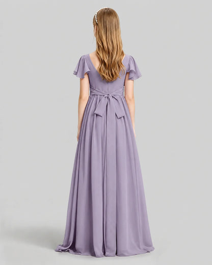 Wisteria Chiffon A-line Junior Bridesmaid Dress Back View