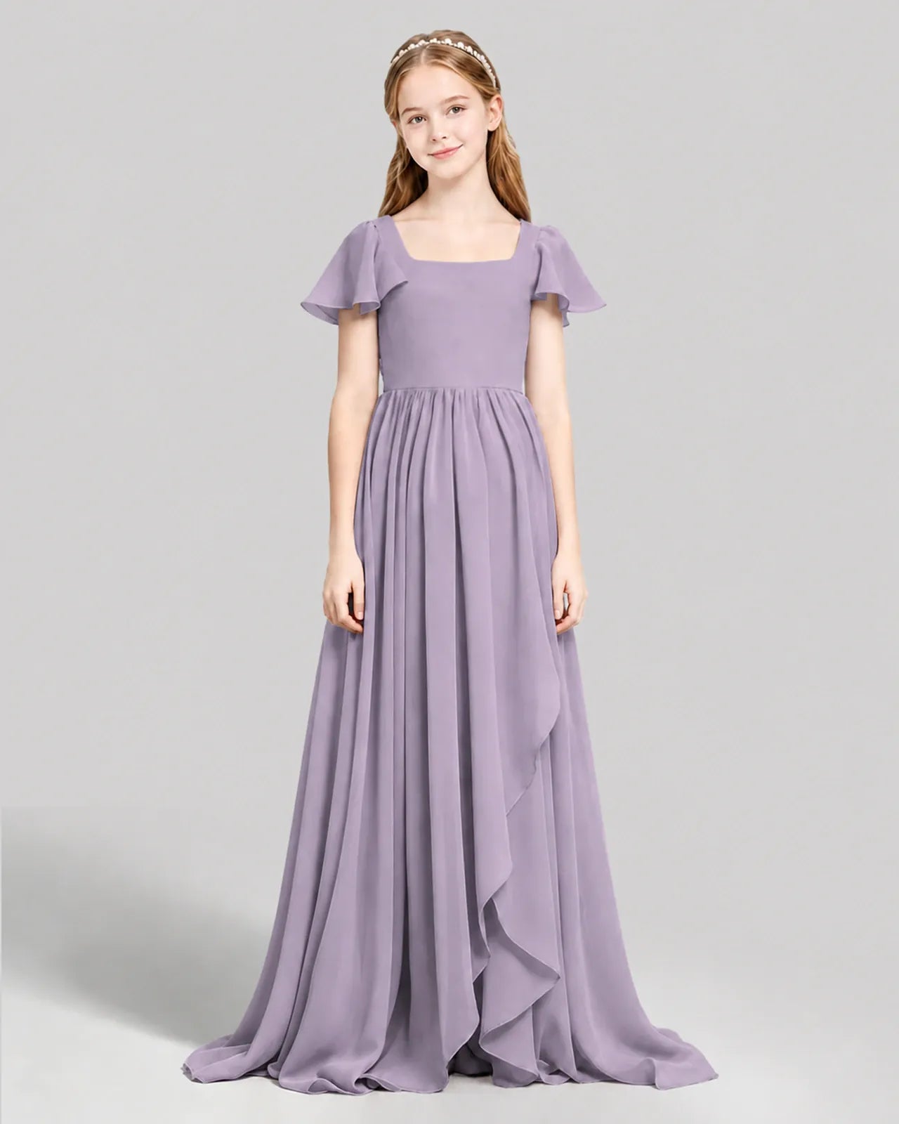 Wisteria Chiffon A-line Junior Bridesmaid Dress Front View