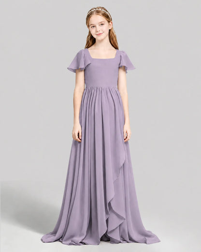 Wisteria Chiffon A-line Junior Bridesmaid Dress Front View
