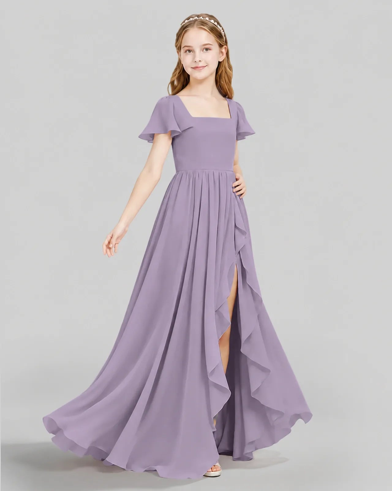Wisteria Chiffon A-line Junior Bridesmaid Dress Side View