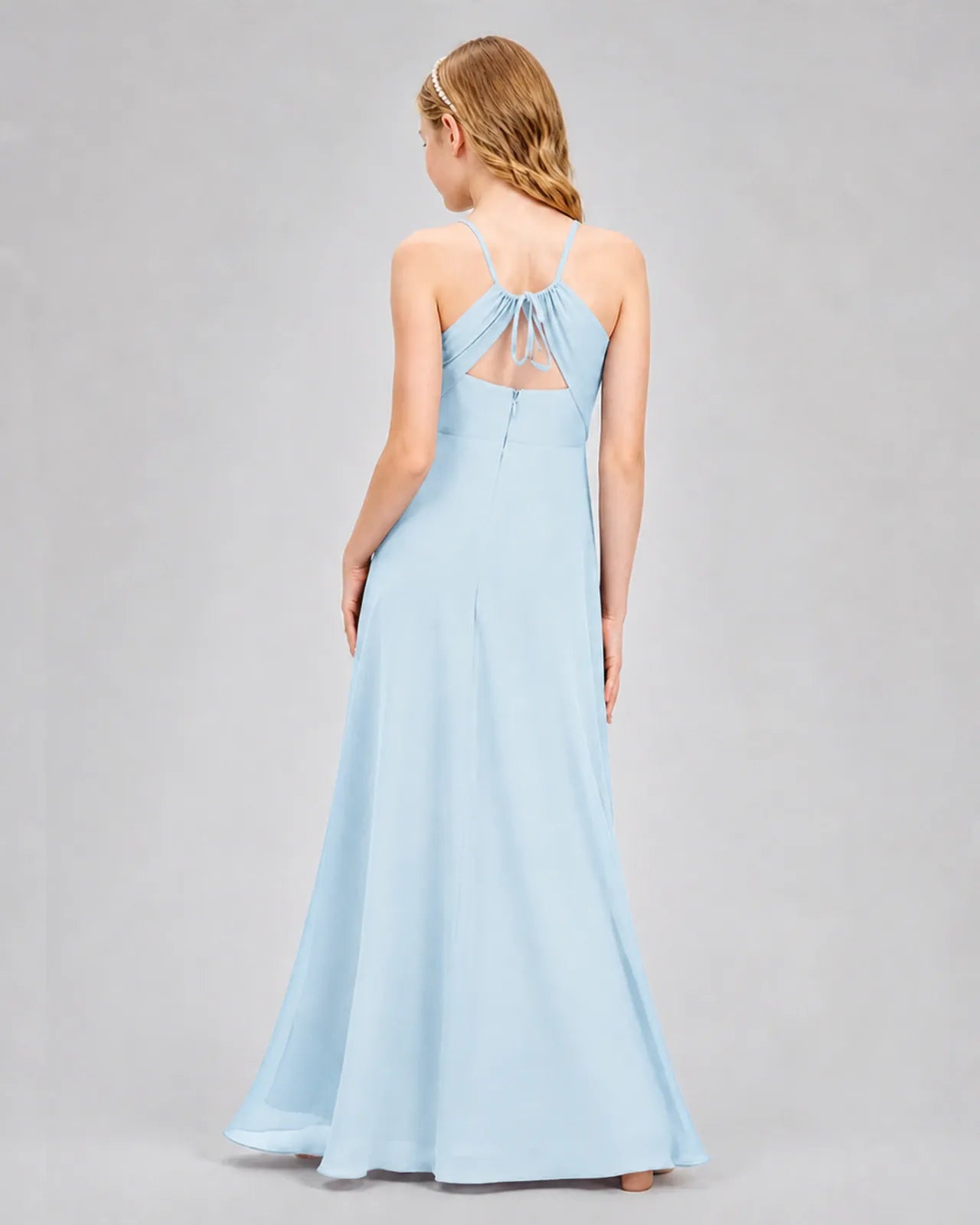 Baby Blue Chiffon A-line Junior Bridesmaid Dress Back View