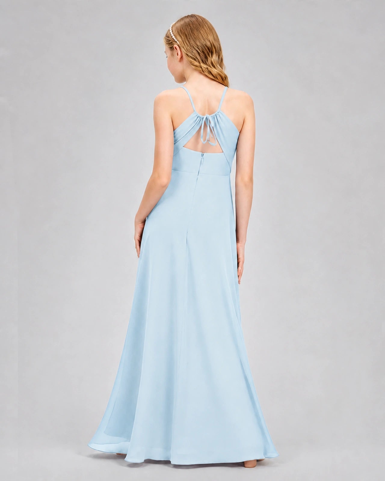 Dideyttawl Junior Bridesmaid Dress with Cutout Back and Criss-Cross Chiffon Skirt