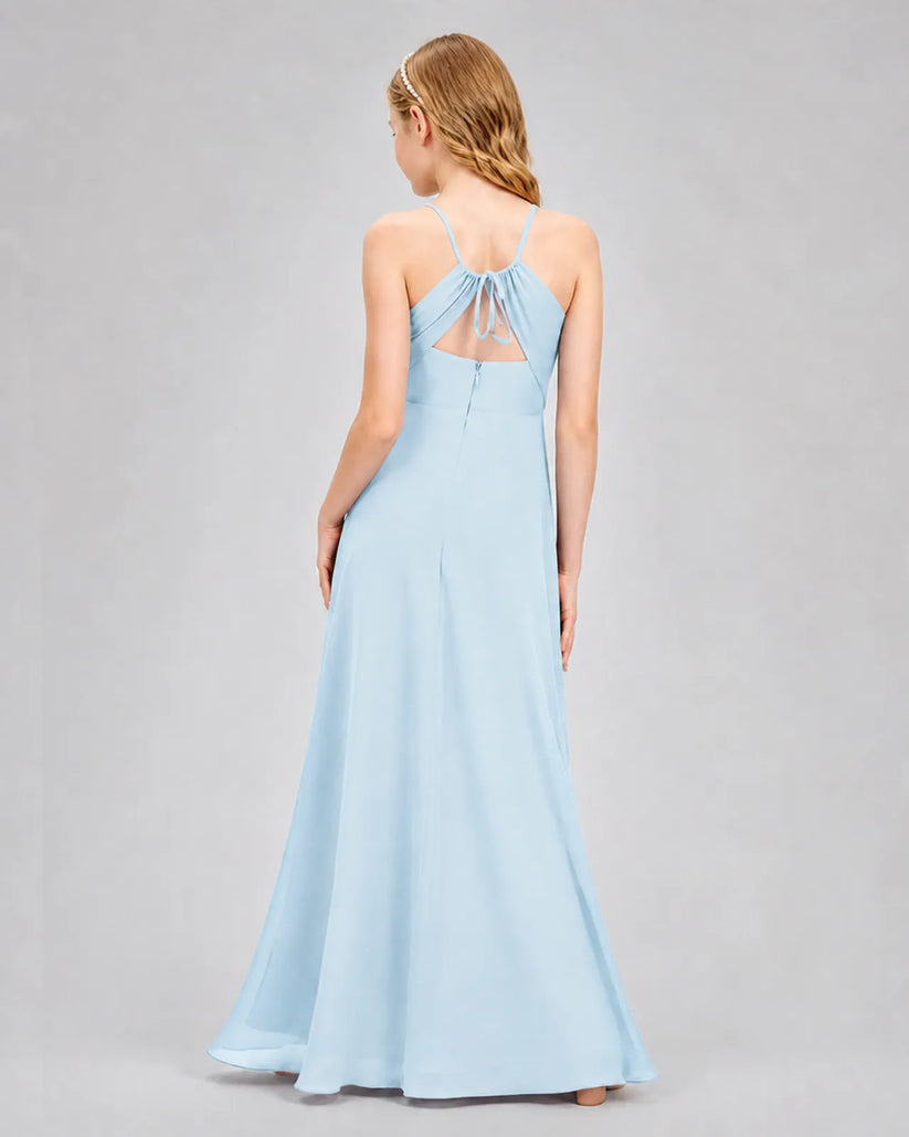 Baby Blue Chiffon A-line Junior Bridesmaid Dress Back View