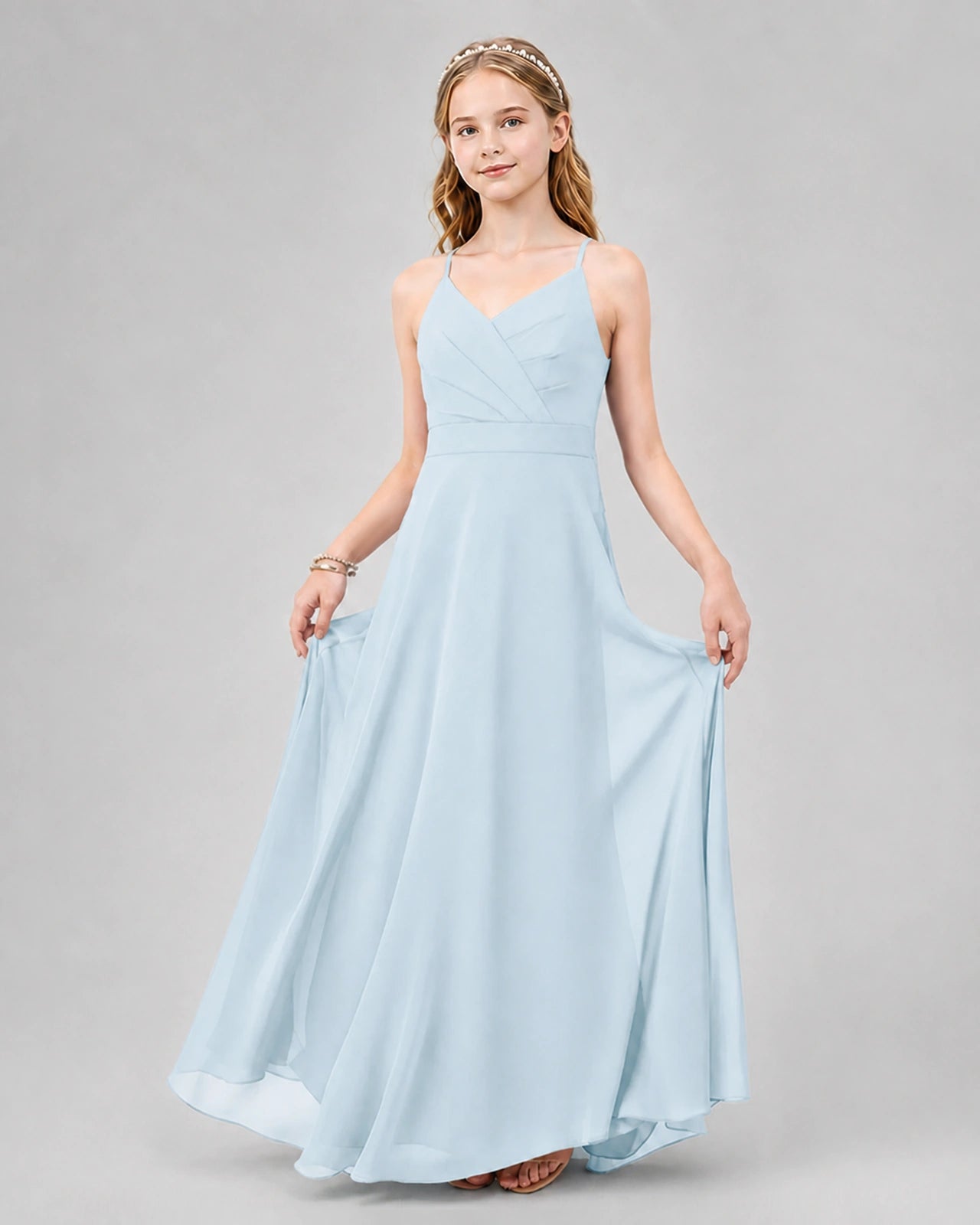 Dideyttawl Junior Bridesmaid Dress with Cutout Back and Criss-Cross Chiffon Skirt Main image