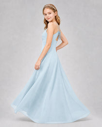 Dideyttawl Junior Bridesmaid Dress with Cutout Back and Criss-Cross Chiffon Skirt