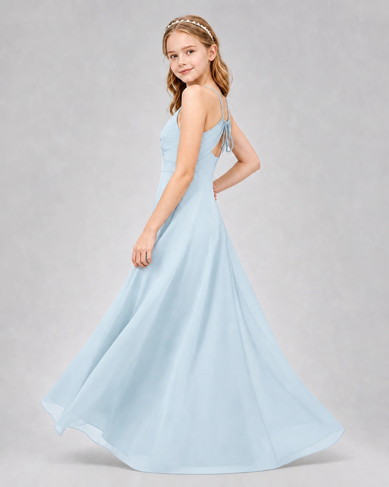 Dideyttawl Junior Bridesmaid Dress with Cutout Back and Criss-Cross Chiffon Skirt