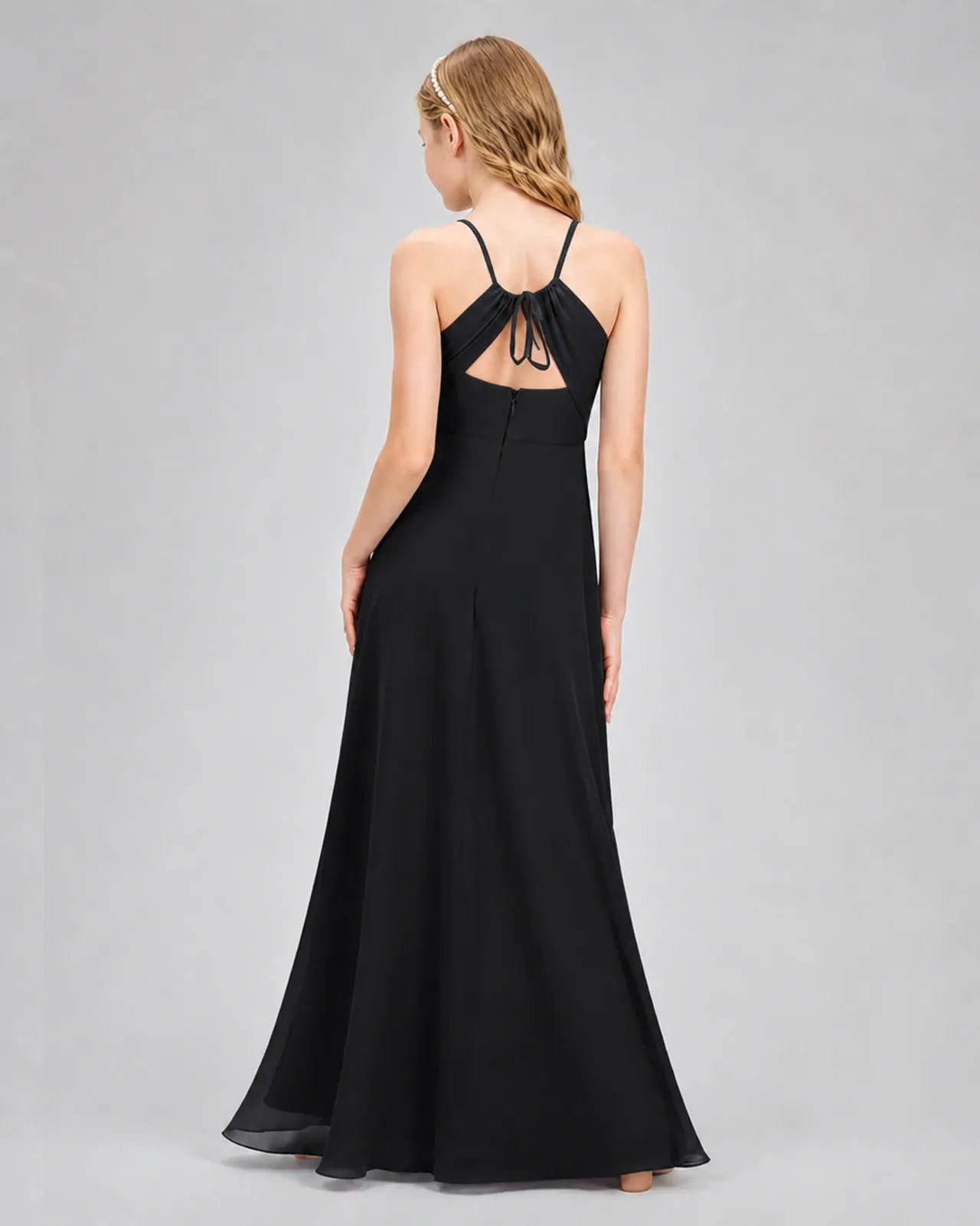 Black Chiffon A-line Junior Bridesmaid Dress Back View