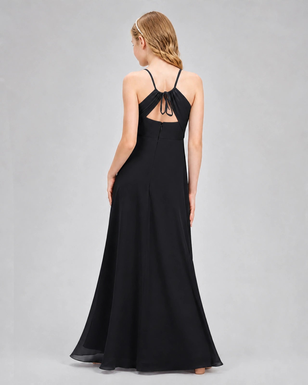Dideyttawl Junior Bridesmaid Dress with Cutout Back and Criss-Cross Chiffon Skirt