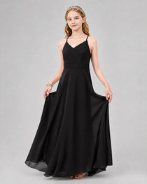 Dideyttawl Junior Bridesmaid Dress with Cutout Back and Criss-Cross Chiffon Skirt