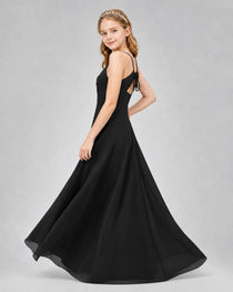 Dideyttawl Junior Bridesmaid Dress with Cutout Back and Criss-Cross Chiffon Skirt