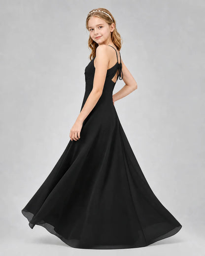 Black Chiffon A-line Junior Bridesmaid Dress Side View