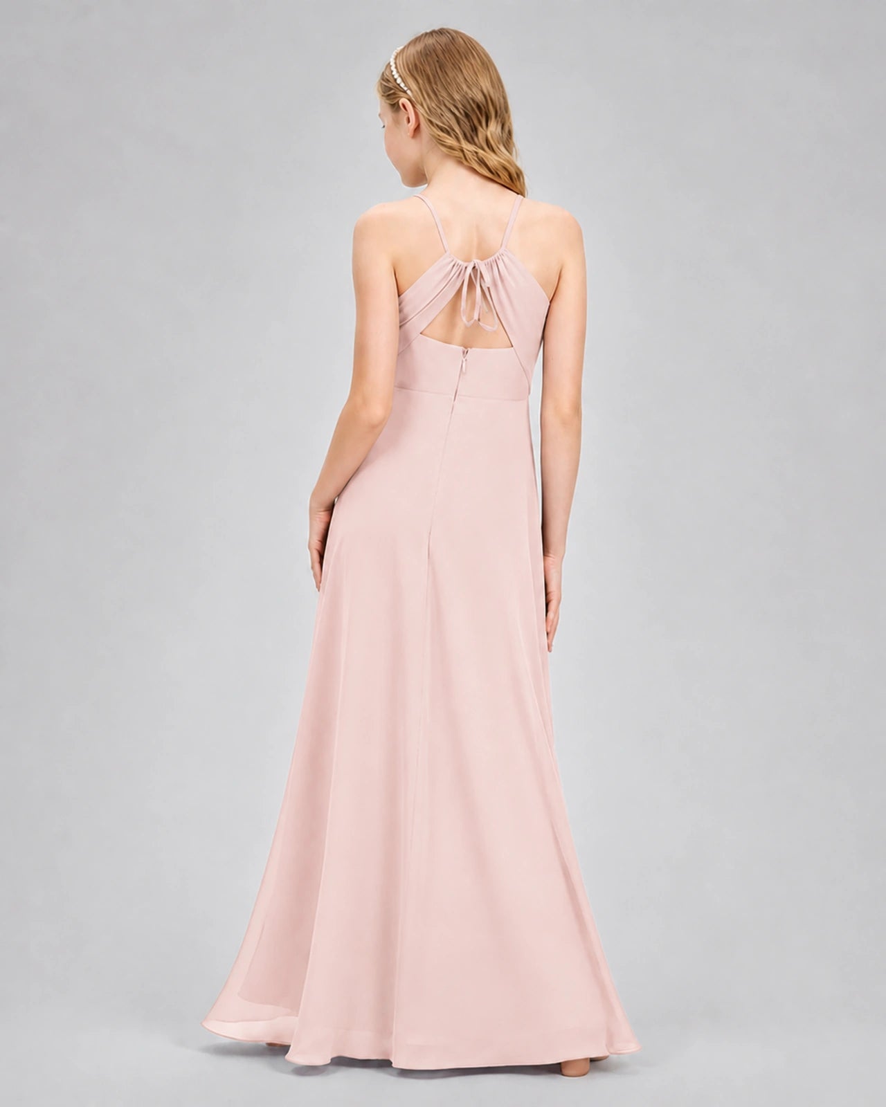 Dideyttawl Junior Bridesmaid Dress with Cutout Back and Criss-Cross Chiffon Skirt
