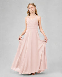 Dideyttawl Junior Bridesmaid Dress with Cutout Back and Criss-Cross Chiffon Skirt
