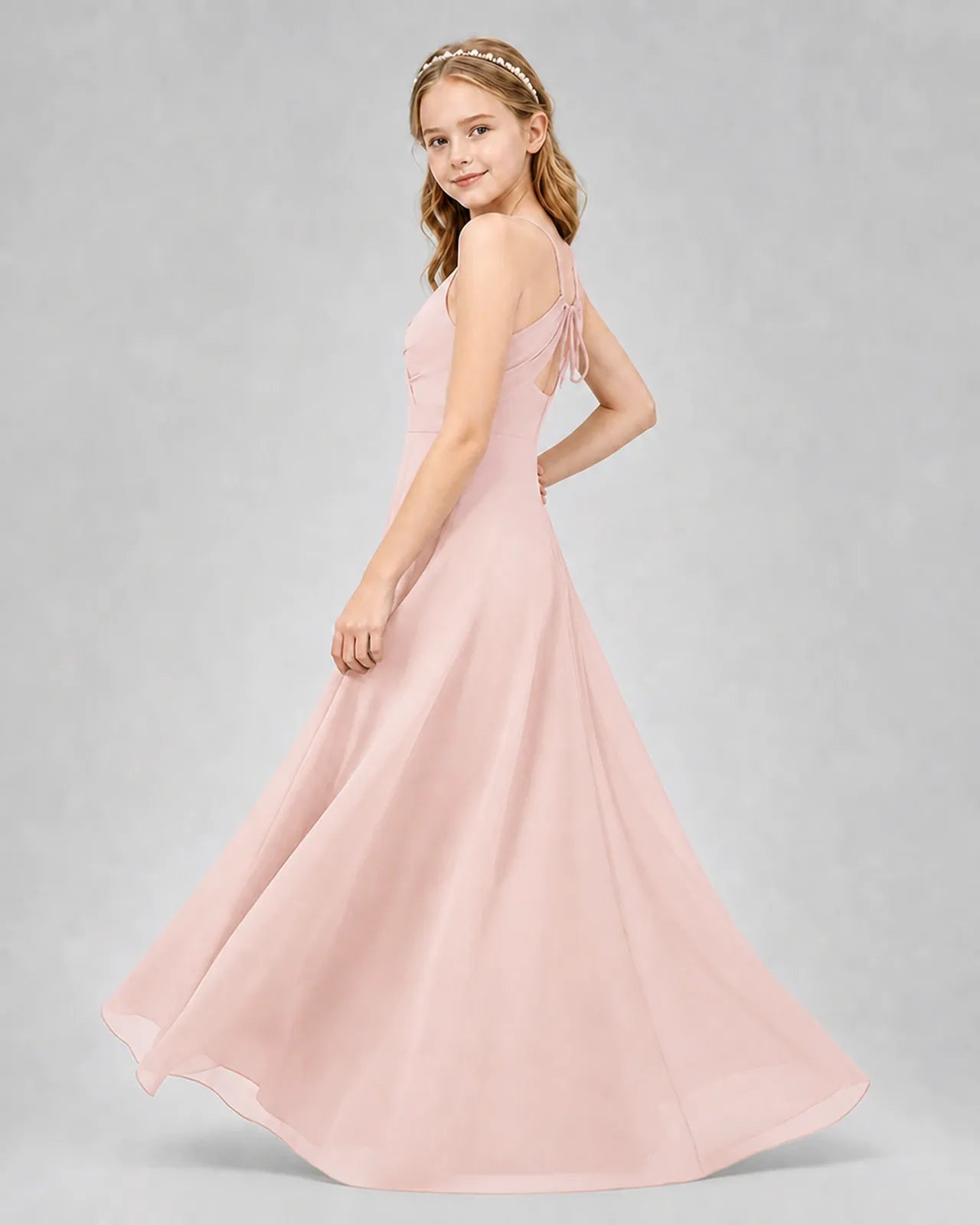Blush Pink Chiffon A-line Junior Bridesmaid Dress Side View