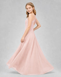 Dideyttawl Junior Bridesmaid Dress with Cutout Back and Criss-Cross Chiffon Skirt