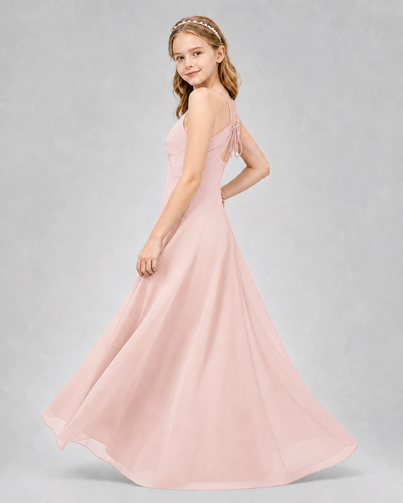 Dideyttawl Junior Bridesmaid Dress with Cutout Back and Criss-Cross Chiffon Skirt