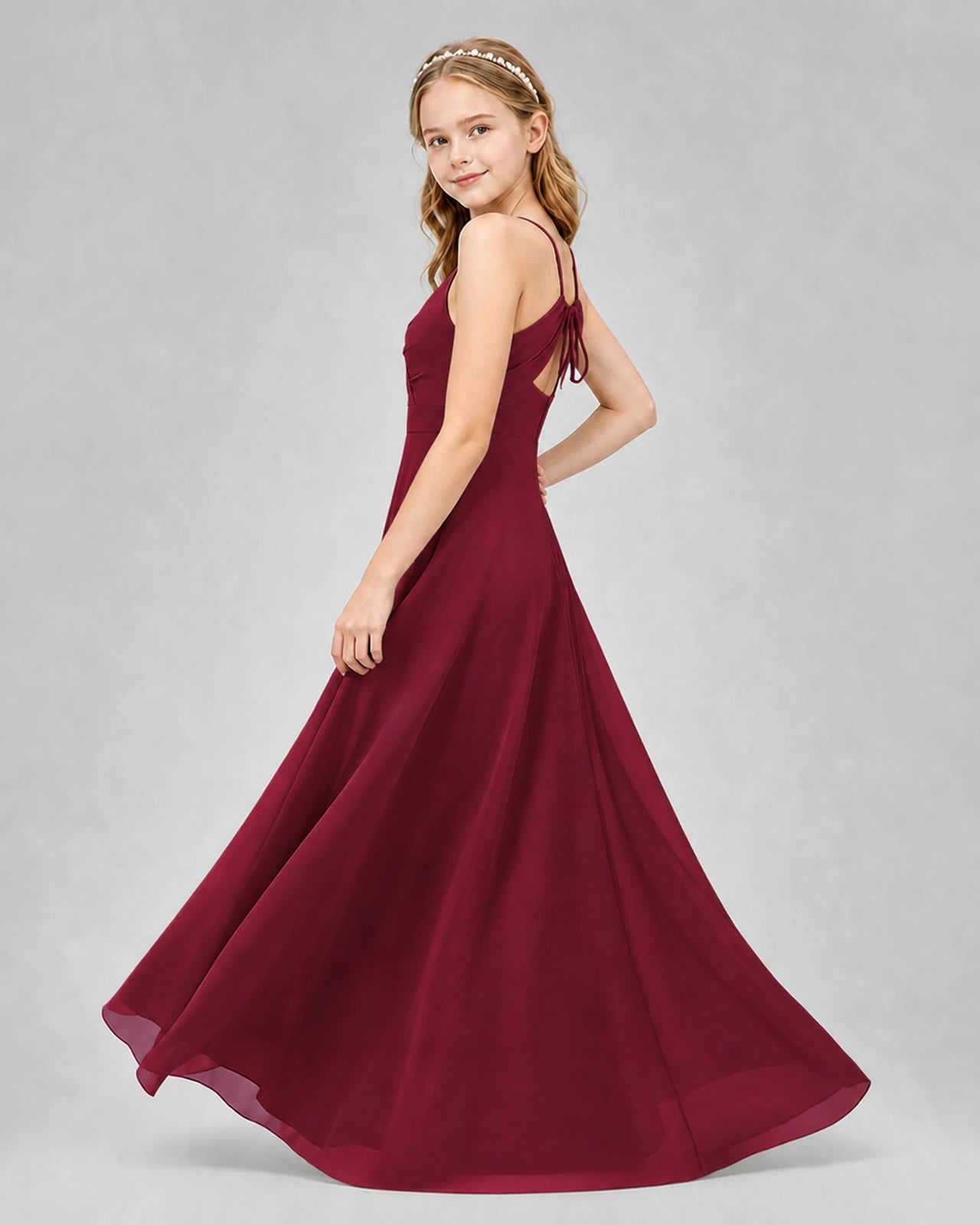 Dideyttawl Junior Bridesmaid Dress with Cutout Back and Criss-Cross Chiffon Skirt