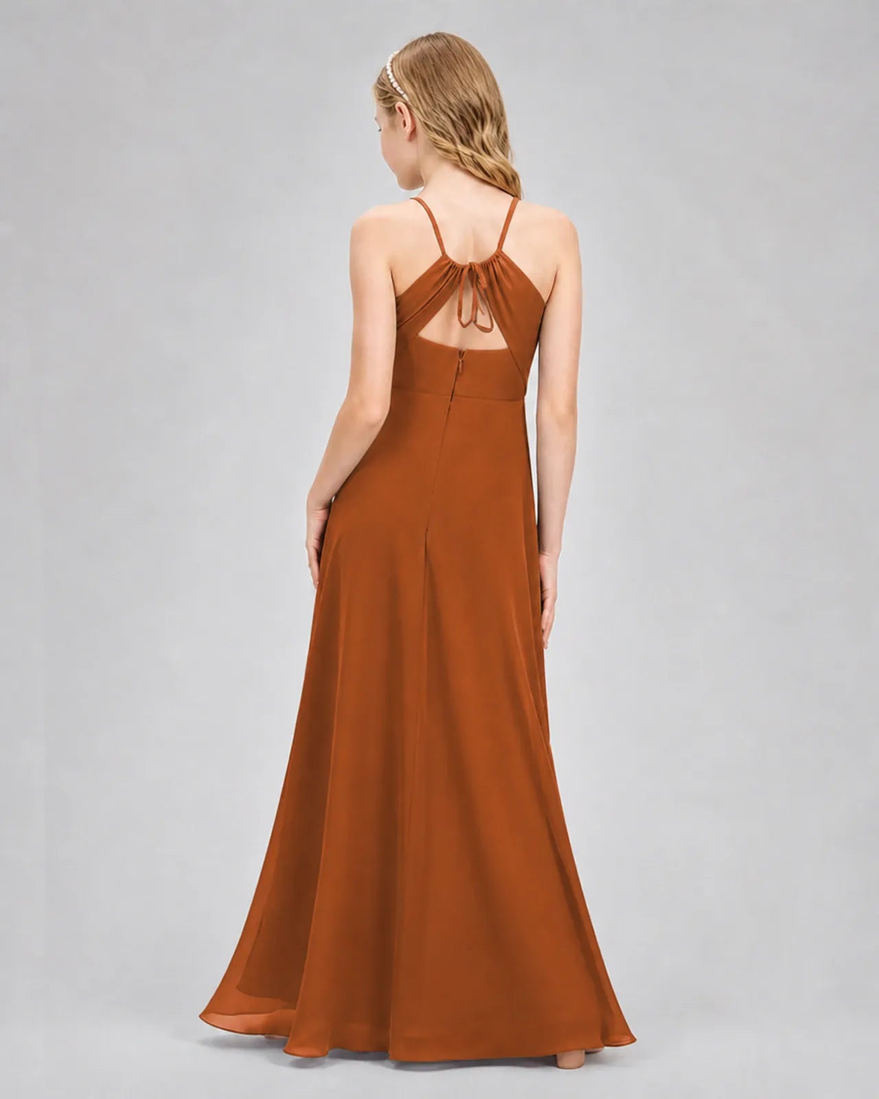 Burnt Orange Chiffon A-line Junior Bridesmaid Dress Back View