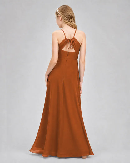 Burnt Orange Chiffon A-line Junior Bridesmaid Dress Back View