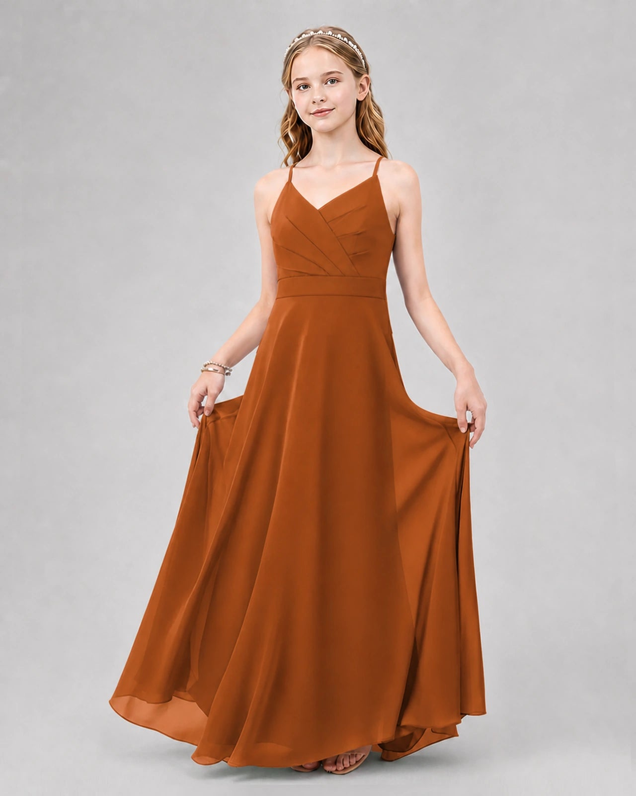 Dideyttawl Junior Bridesmaid Dress with Cutout Back and Criss-Cross Chiffon Skirt