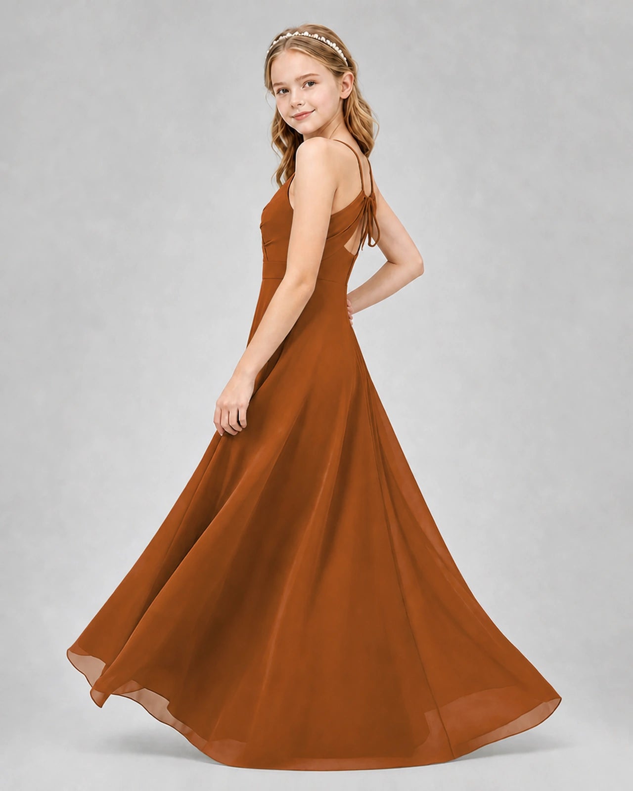 Dideyttawl Junior Bridesmaid Dress with Cutout Back and Criss-Cross Chiffon Skirt