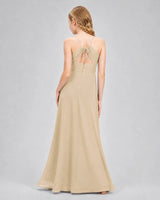 Champagne Chiffon A-line Junior Bridesmaid Dress Back View
