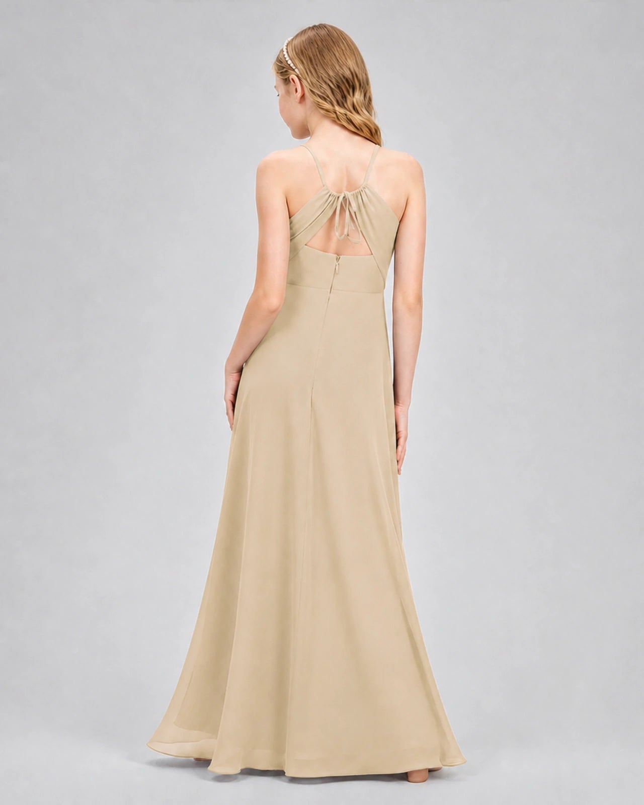Dideyttawl Junior Bridesmaid Dress with Cutout Back and Criss-Cross Chiffon Skirt