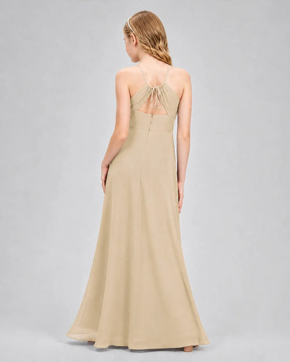 Champagne Chiffon A-line Junior Bridesmaid Dress Back View